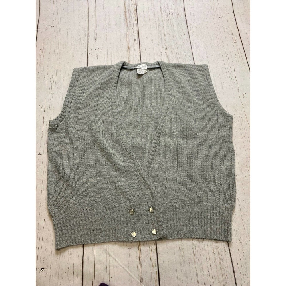 Vintage Tan F Jay gray Sleeveless sweater cardigan Women’s size XXL